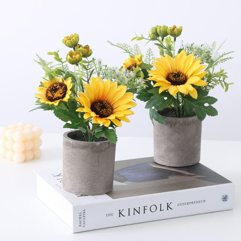 25 cm künstliche Sonnenblumen im Topf – Gelbe Kunstblumen für Heim, Badezimmer, Küche