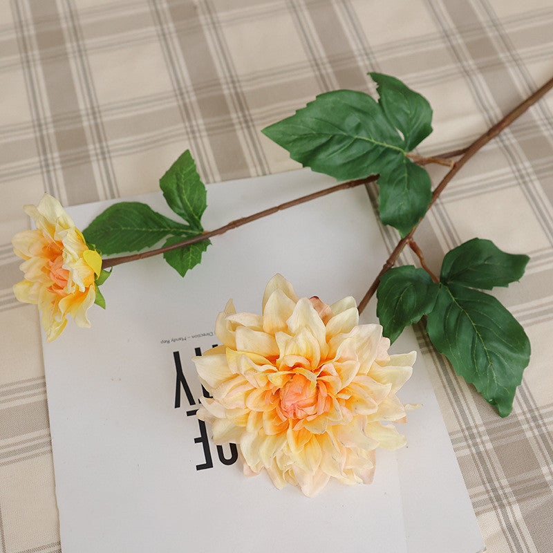 62 cm Künstliche einzelne Zweig-Dahlien mit zwei Blütenköpfen und feuchtem Griff