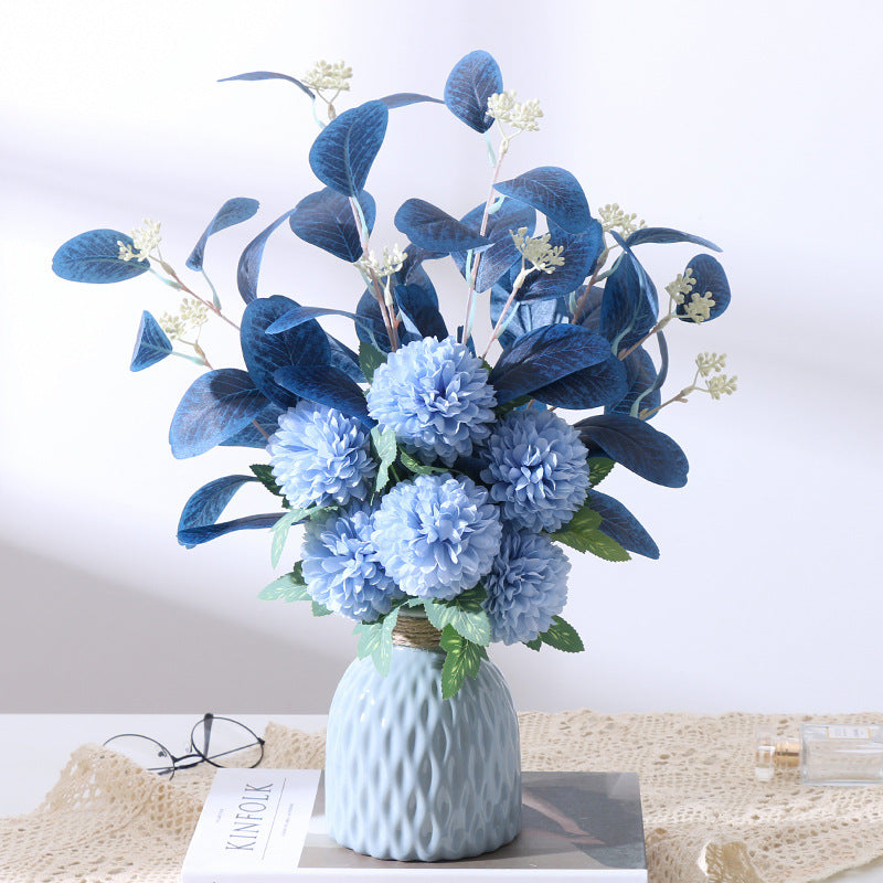 47 cm Künstlicher Blumenstrauß mit Ball Mums Mixed & Eukalyptus – Für Oktoberfest & Herbst-Winter-Dekoration