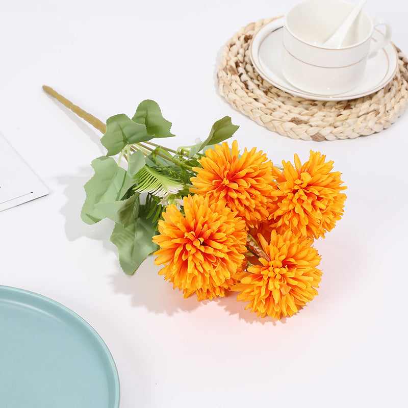 Großhandel 34 cm künstliche Mini-Pompon-Chrysanthemen Busch-Bouquet für schnelle Dekoration