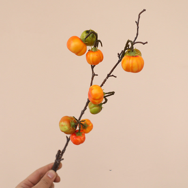 52 cm Künstliche Geld-Glücksbeeren & Mini-Kürbis Zweige - Herbstdeko für Tisch, Türkranz und Zuhause