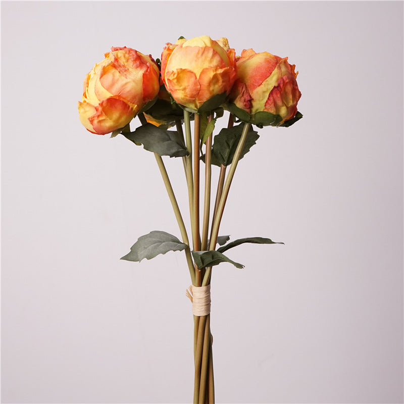 37 cm Künstlicher Pfingstrosenstrauß mit gebrannten Rändern zur Herbst-Winter-Dekoration