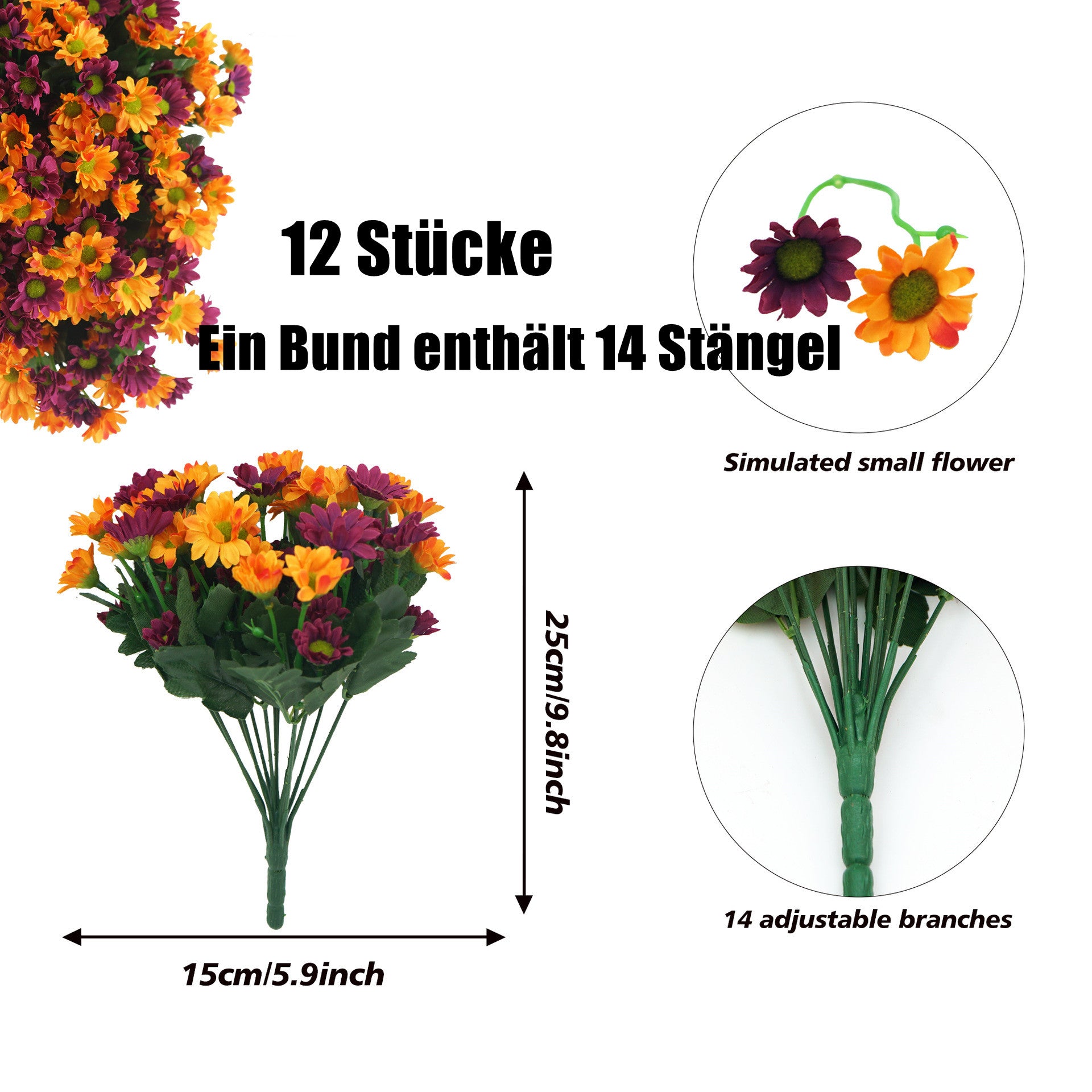 12 Bündel künstliche Gänseblümchen für Draußen: Sommer- und Herbstdekoration – UV-beständige künstliche Künstliche Marguerite Blumen für Pflanzenkästen, Haustür, Zuhause, Innenbereich und Vorhalle