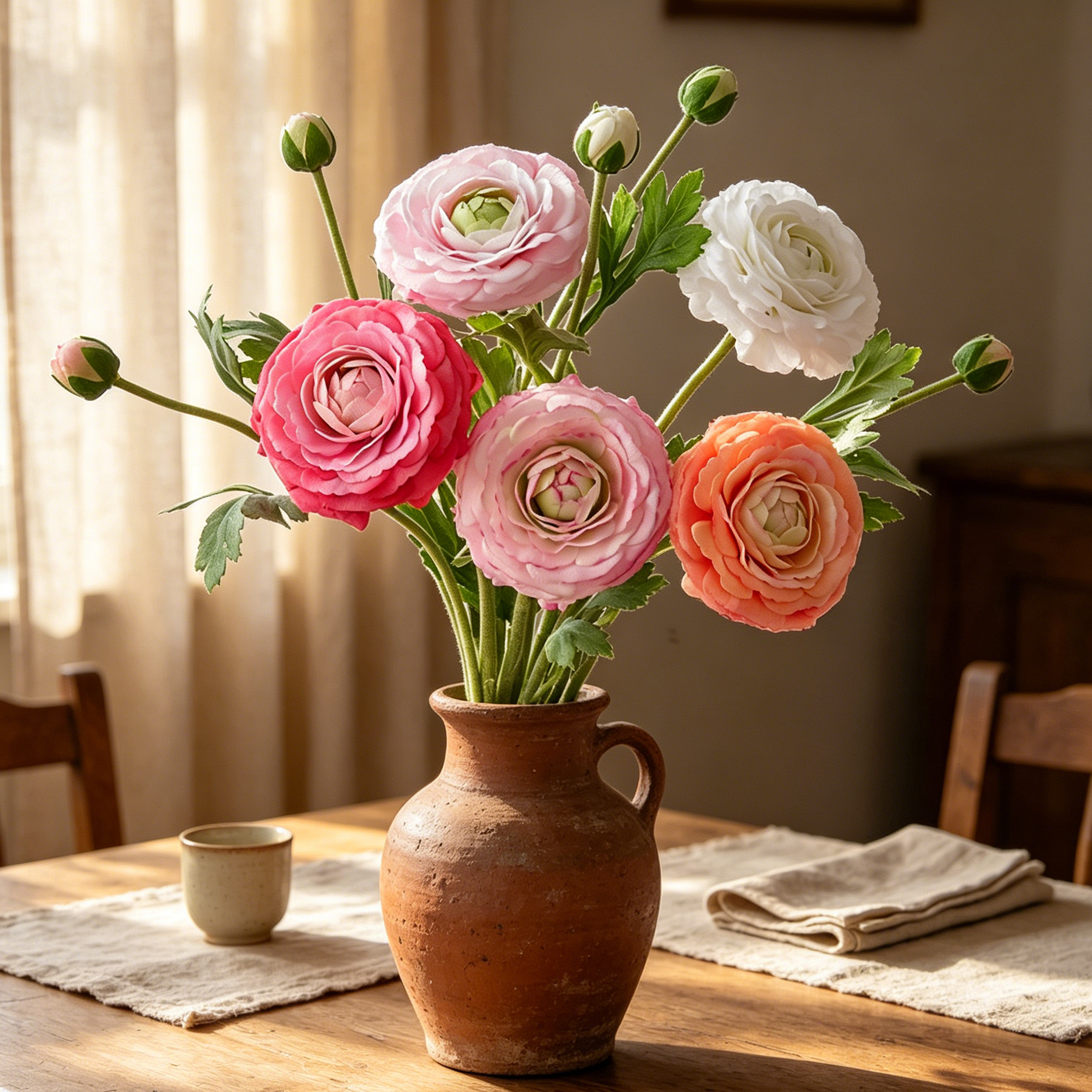 Ranunkel-Kunstblume mit Real-Touch – 48 cm, flexibler Stiel – täuschend echte Premium-Blüte für Vase & Hochzeitsdeko