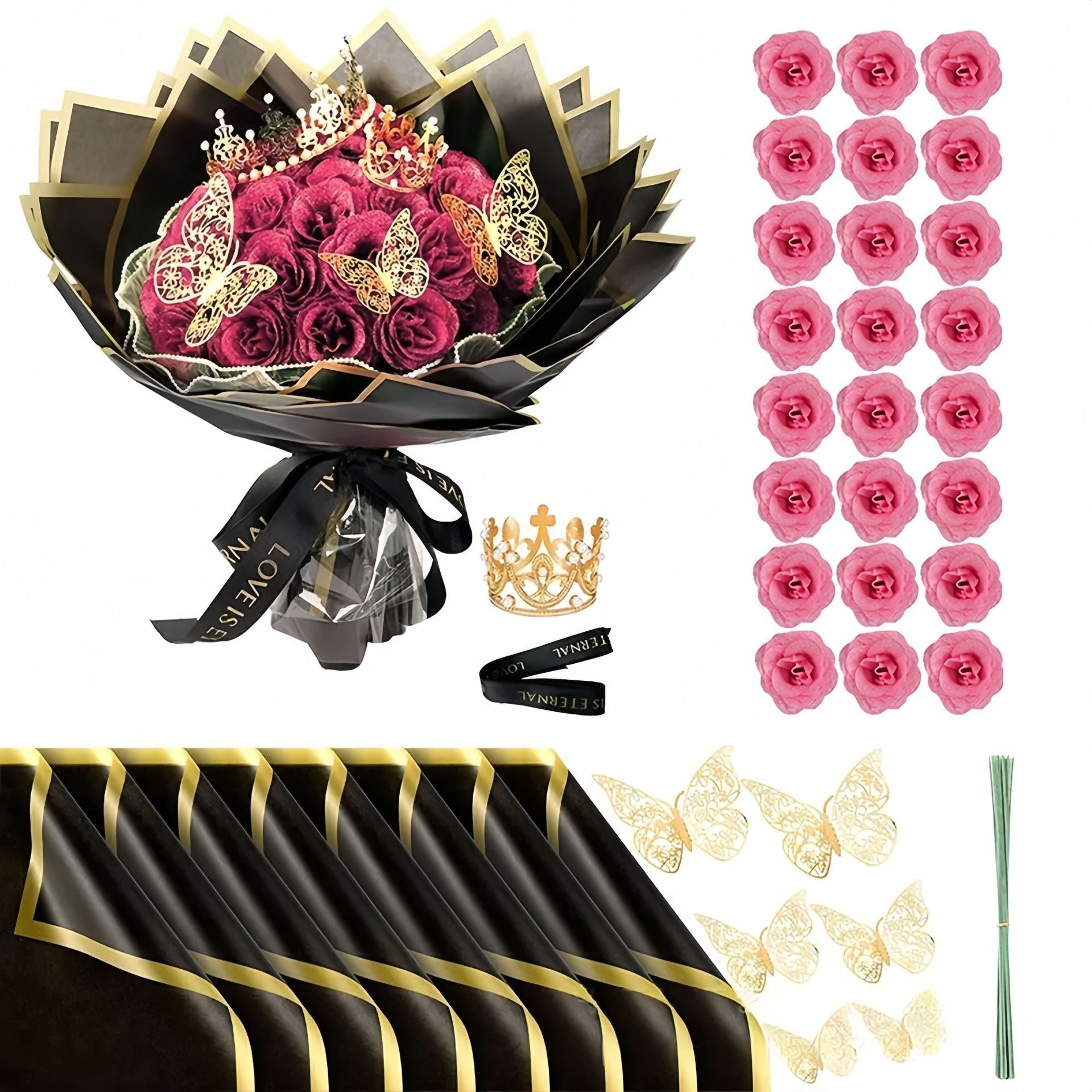 24 Stück Glitzer-Rosenstrauß Glitzer Rosen Bouquet DIY künstliche Glitzer-Blumensträuße mit Krone für Geschenke Hochzeitstag Verlobungstag Geburtstag