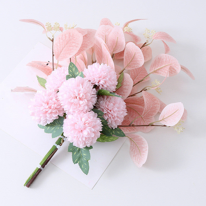 47 cm Künstlicher Blumenstrauß mit Ball Mums Mixed & Eukalyptus – Für Oktoberfest & Herbst-Winter-Dekoration