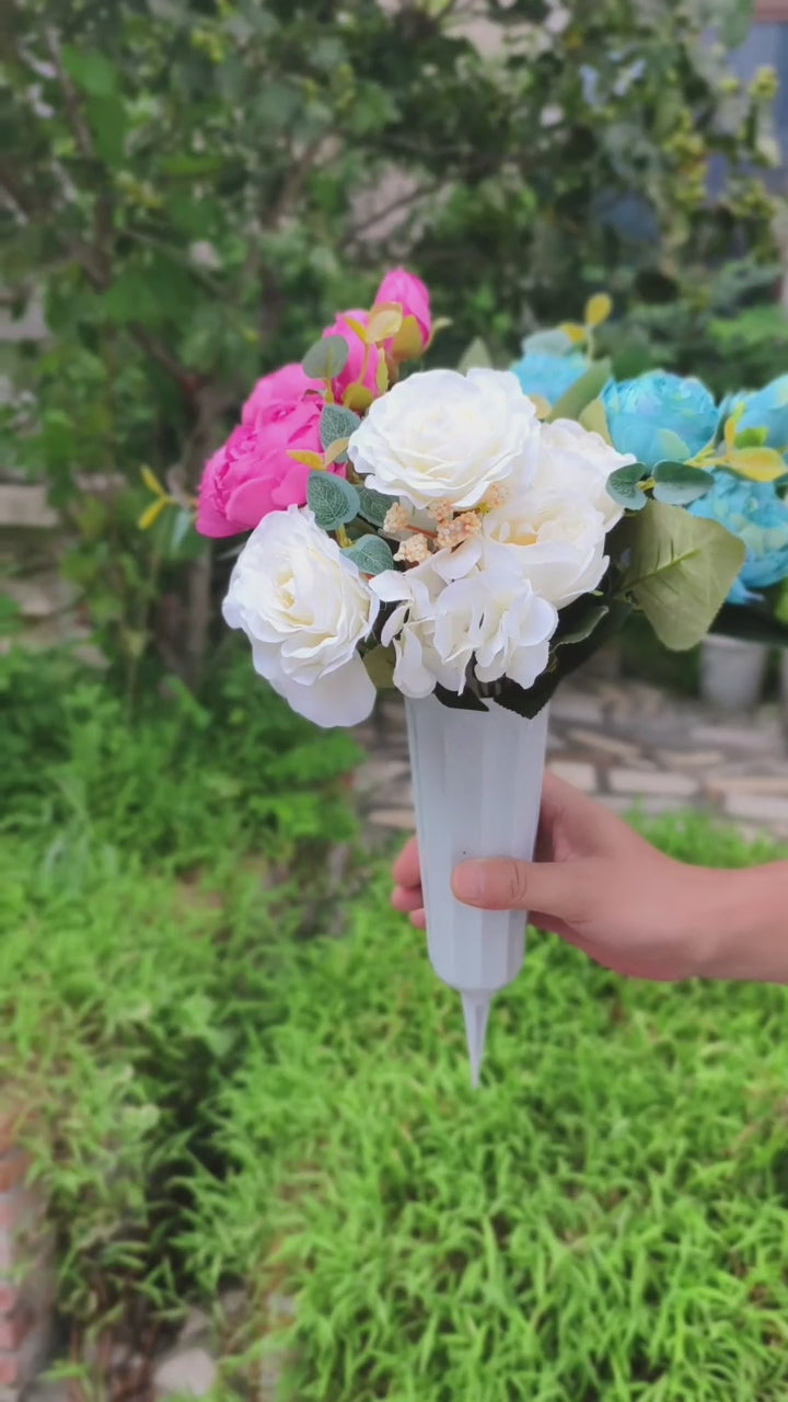 Künstliche Friedhofsblume mit Erdspieß, 40 cm, Real-Touch Material, für Grabdekoration, Hochzeiten, Inneneinrichtung