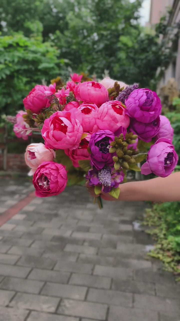 13 Stiele Pfingstrosen Kunstblumen, Dekoration für Hochzeit, Zuhause & Tischschmuck