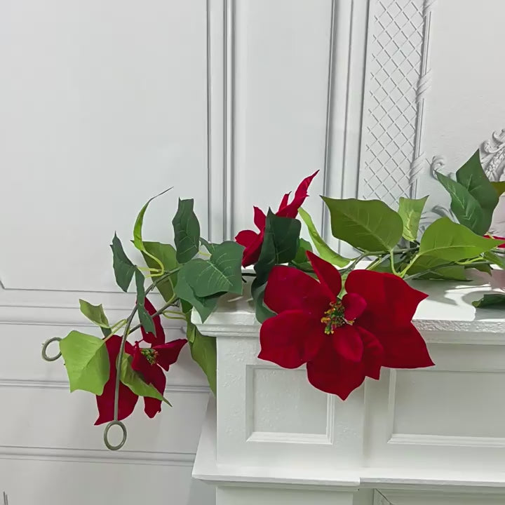 2 Stück 180cm Künstliche Poinsettienranke - Weihnachtsgirlande Festliche Hängedekoration