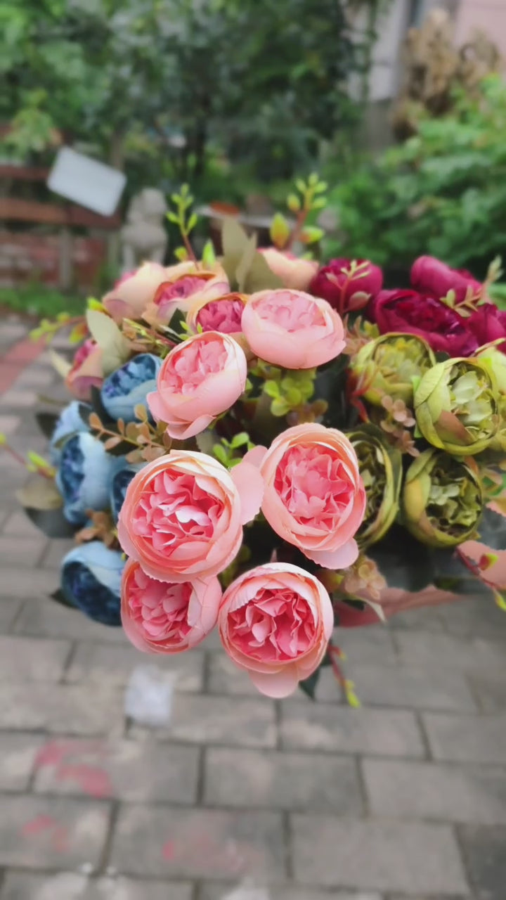 Kohlrosenbusch 25cm, 6 realistische Seidenrosen, Kunstblumen-Strauß für Deko, Hochzeit & Vase, Mengenrabatt für Gewerbe