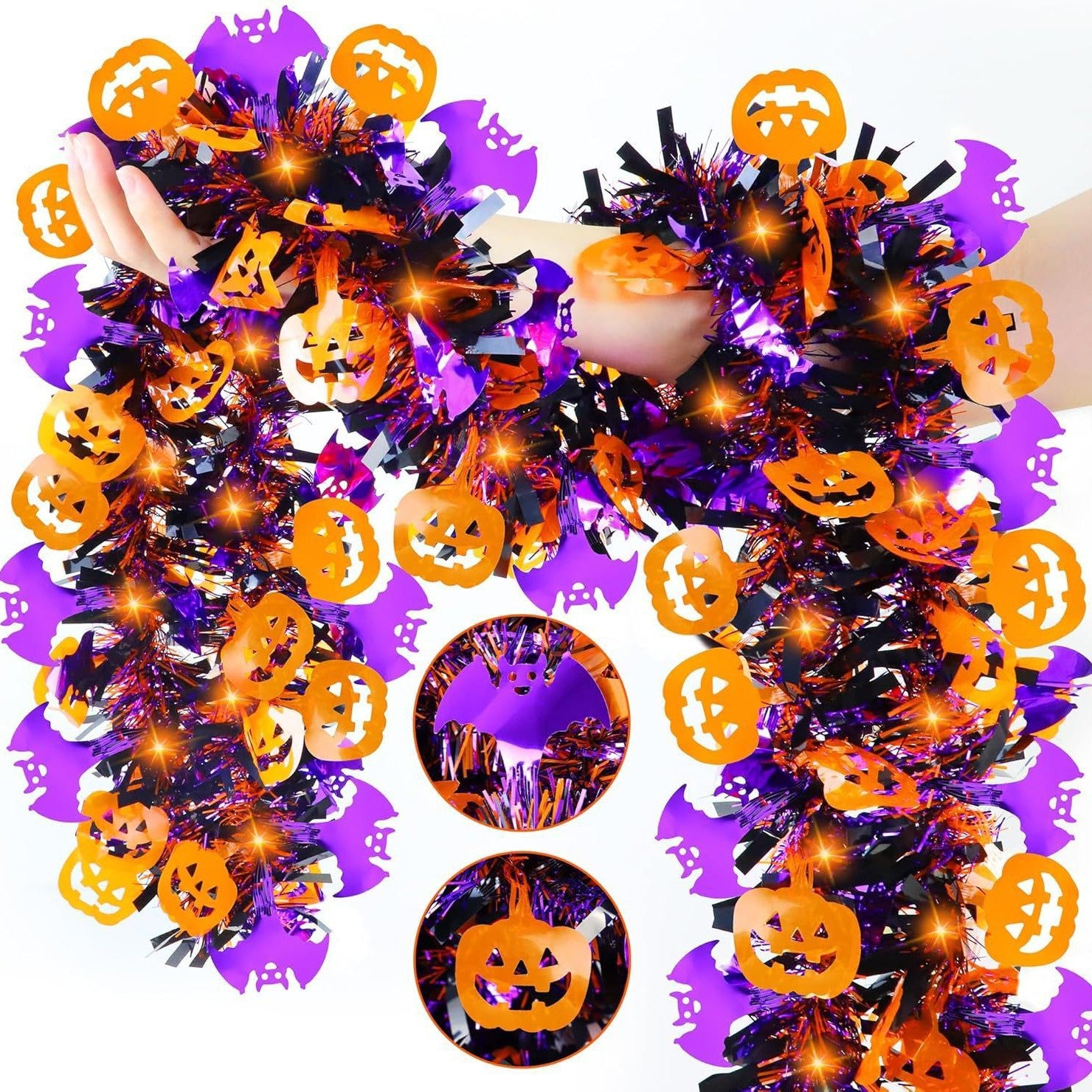 2 m lange Halloween-Glitzer-Girlande mit Lametta – Perfekt für Halloween-Party-Dekoration