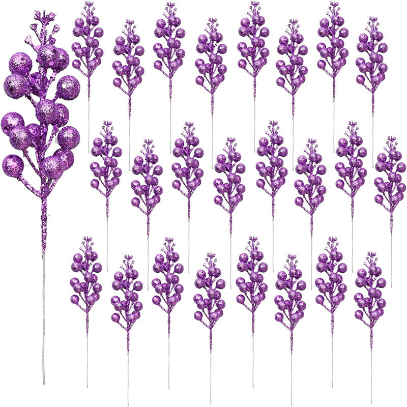 22cm 24 Stück Glitter Künstliche Holly Beeren Stämme für Weihnachten