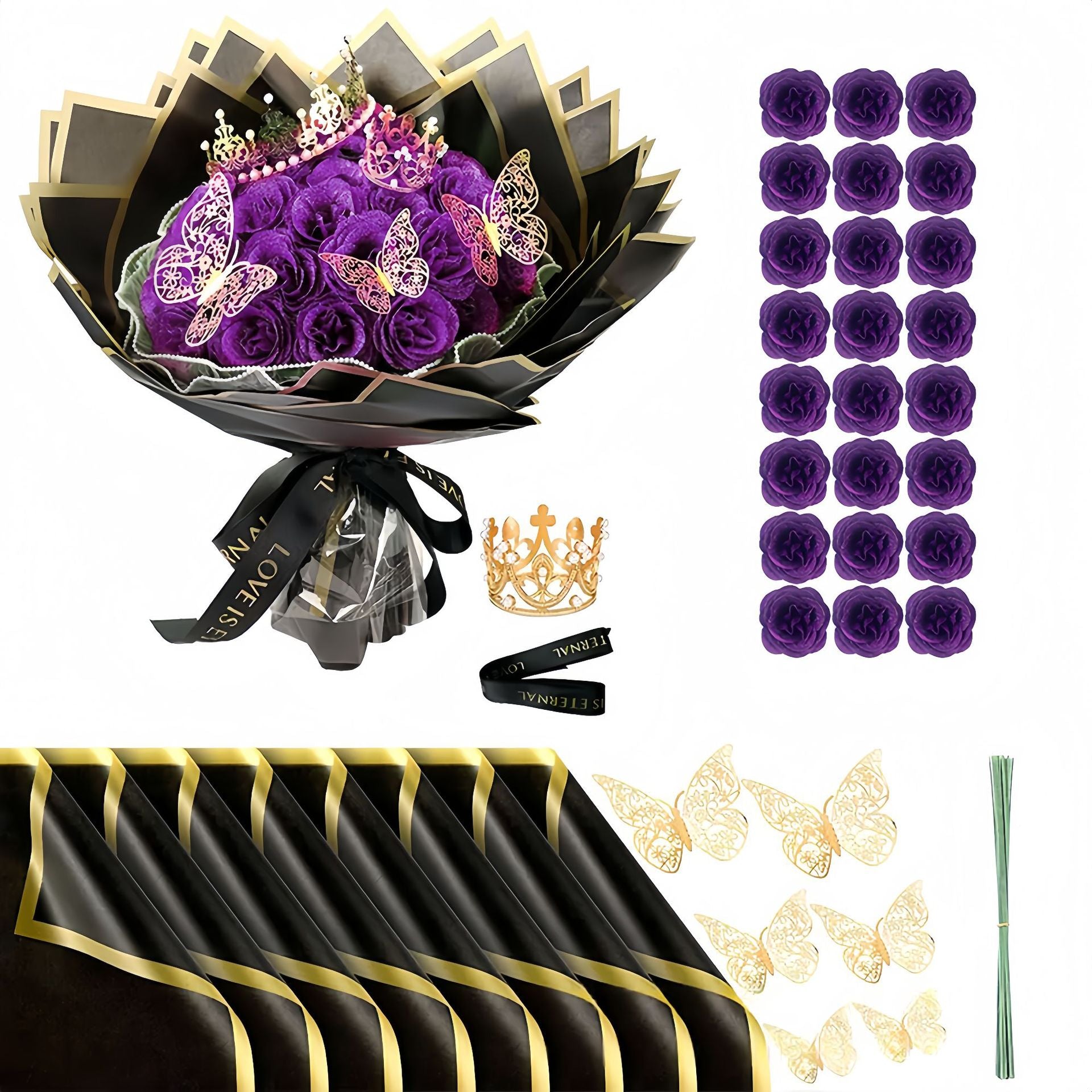 24 Stück Glitzer-Rosenstrauß Glitzer Rosen Bouquet DIY künstliche Glitzer-Blumensträuße mit Krone für Geschenke Hochzeitstag Verlobungstag Geburtstag