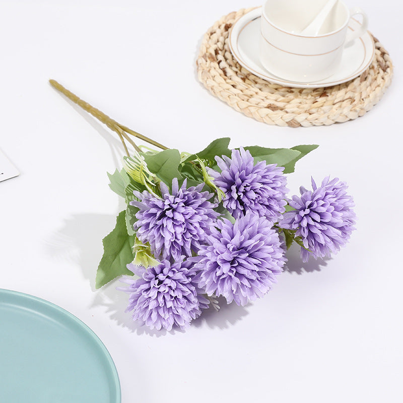 Großhandel 34 cm künstliche Mini-Pompon-Chrysanthemen Busch-Bouquet für schnelle Dekoration