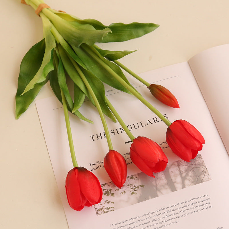 5 Stück künstliche Tulpen mit echtem Griffgefühl (Latex) – UV-beständige Kunstblumenstrauße für Tischdekoration, Home Decor, Parties, Hochzeiten und Gartendekoration