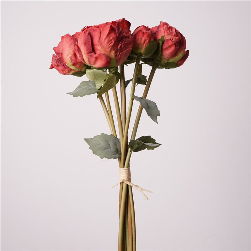 37 cm Künstlicher Pfingstrosenstrauß mit gebrannten Rändern zur Herbst-Winter-Dekoration