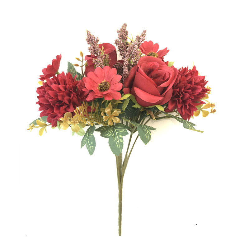 34 cm künstlicher Rosen- und Chrysanthemenstrauß – für Herbst- und Winter-Wohnraumdekoration