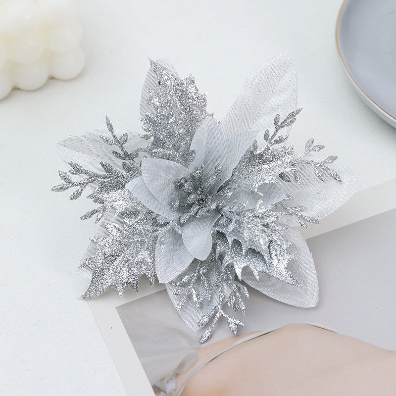 6 Stück 14 cm Weihnachtsdekoration: Glitzer & Poinsettienblüten – Ideal für Weihnachtsfestdekoration