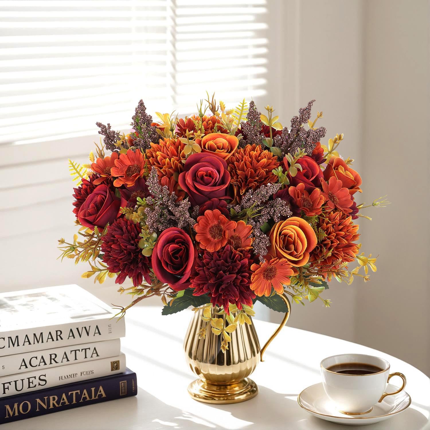 2 Bündel 33cm Künstliche Blumen Kunstblumen Wie Echt Künstlich Blumenstrauß Seide Kunstrosen Blumenstrauß Künstlich Seidenblumen Blumen für Hochzeit Partei Heim Küche Dekor