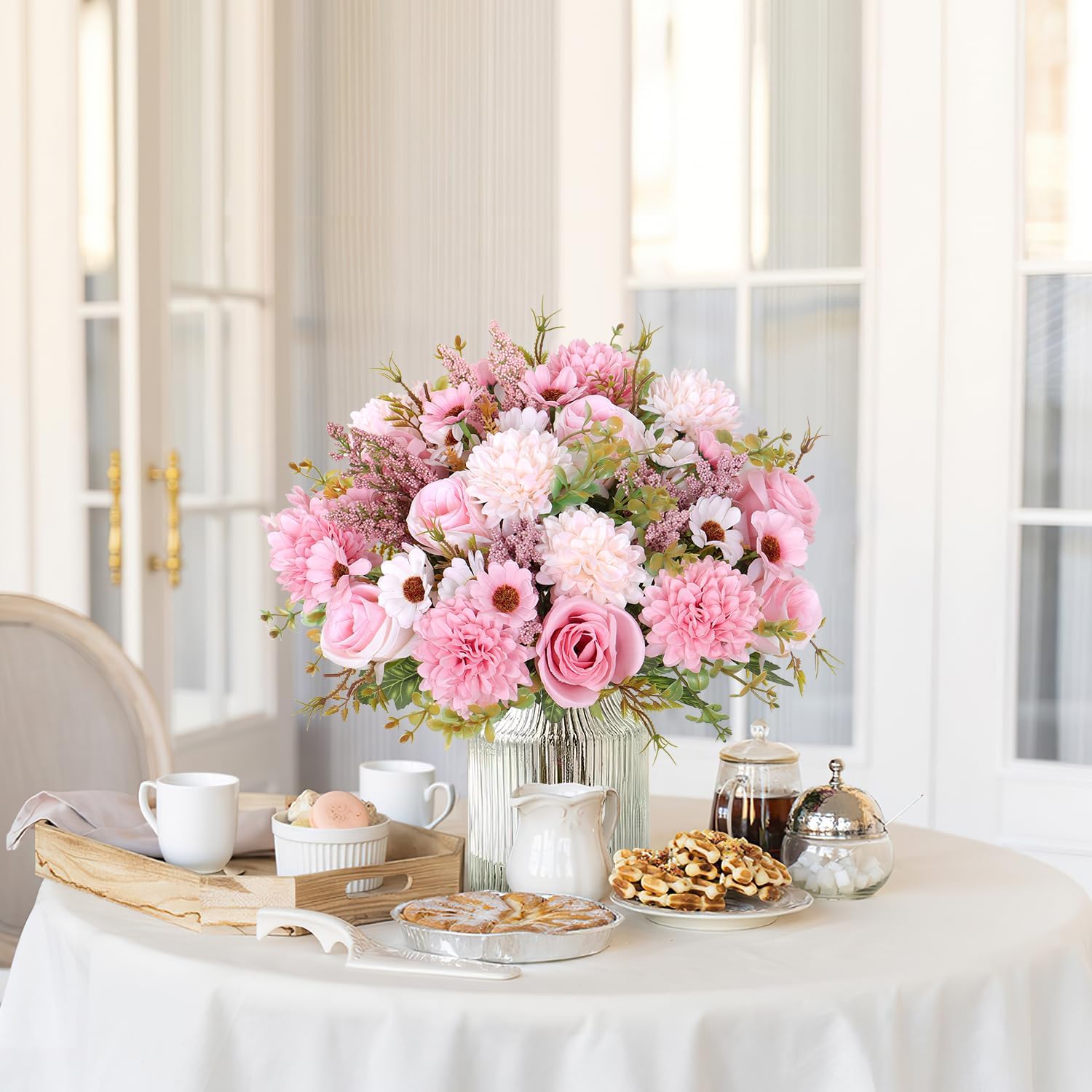 2 Bündel 33cm Künstliche Blumen Kunstblumen Wie Echt Künstlich Blumenstrauß Seide Kunstrosen Blumenstrauß Künstlich Seidenblumen Blumen für Hochzeit Partei Heim Küche Dekor