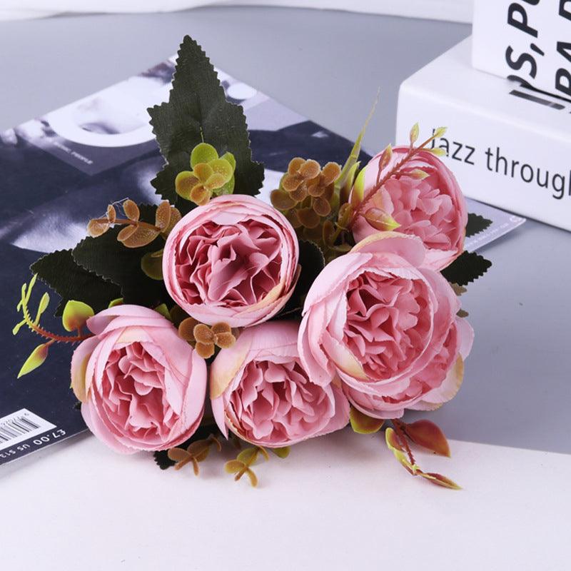 Kohlrosenbusch 25cm, 6 realistische Seidenrosen, Kunstblumen-Strauß für Deko, Hochzeit & Vase, Mengenrabatt für Gewerbe