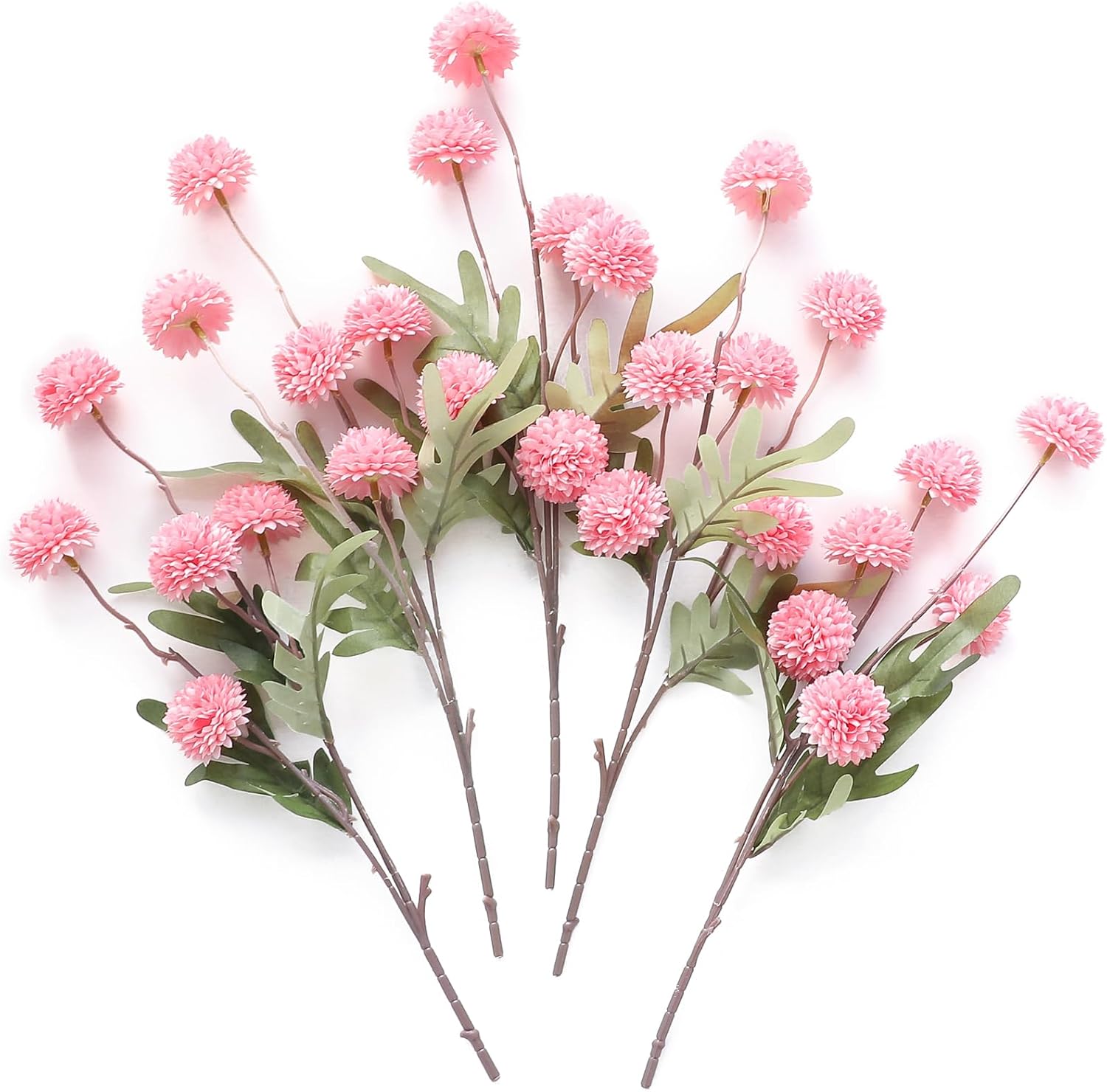 Künstliche Chrysanthemen 5er-Set, 45cm lange Stiele, Naturgetreue Seidenblumen in Beige, Ø 3,3cm Pompon-Blüten, für Vasen, Hochzeitsdeko & Floristikbedarf