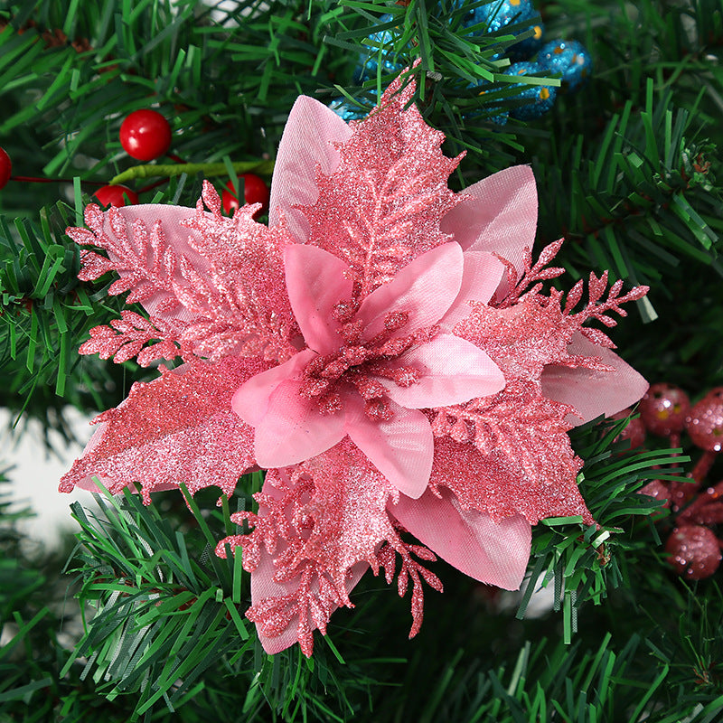 Künstliche Weihnachtssternblüte 15 cm, Seidenblume, Glitzer, Einzeln, für Weihnachtsdekoration, Hochzeiten, Events, 1 Stück