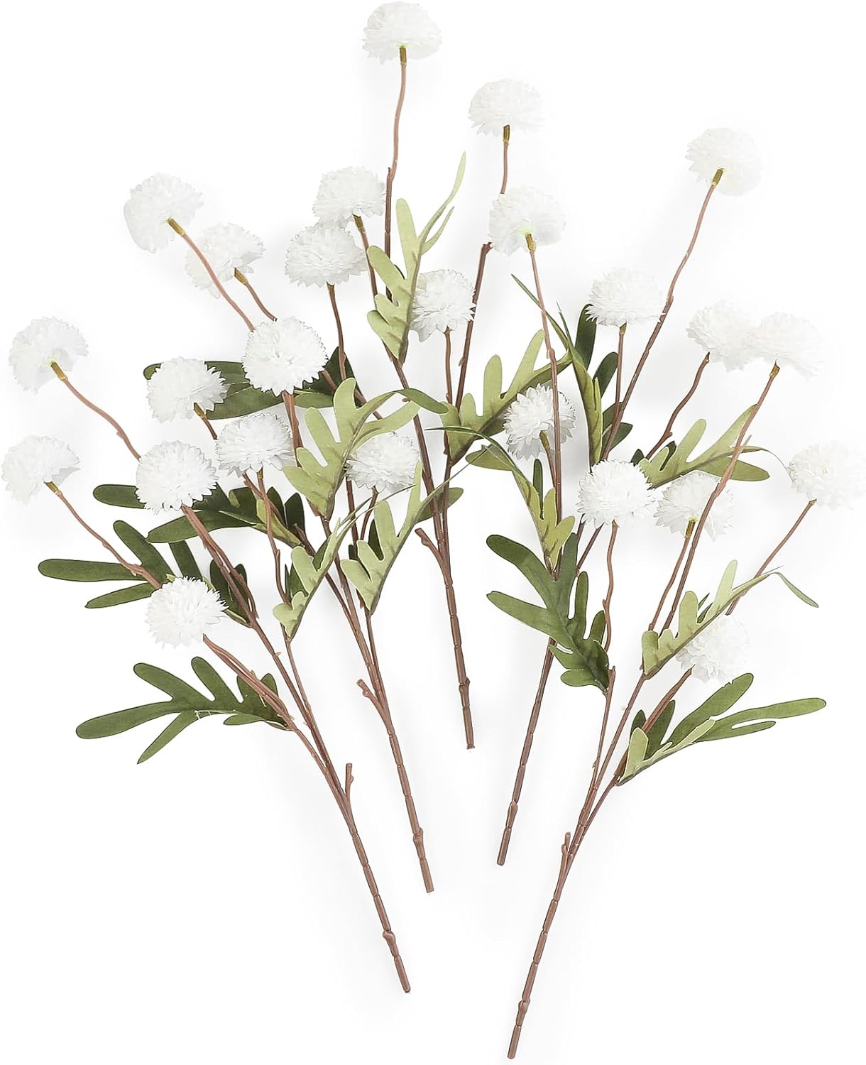 Künstliche Chrysanthemen 5er-Set, 45cm lange Stiele, Naturgetreue Seidenblumen in Beige, Ø 3,3cm Pompon-Blüten, für Vasen, Hochzeitsdeko & Floristikbedarf