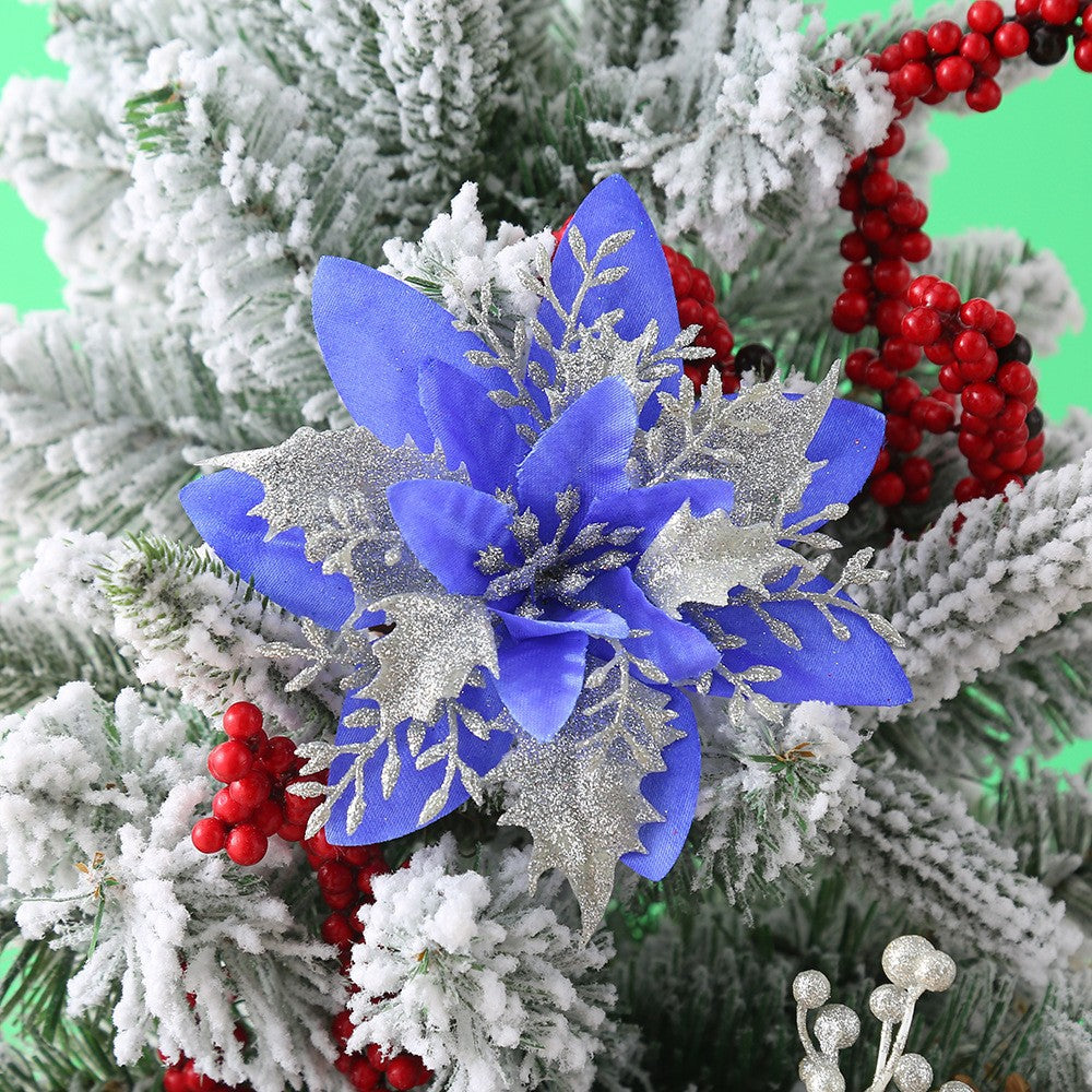 Künstliche Weihnachtssternblüte 15 cm, Seidenblume, Glitzer, Einzeln, für Weihnachtsdekoration, Hochzeiten, Events, 1 Stück