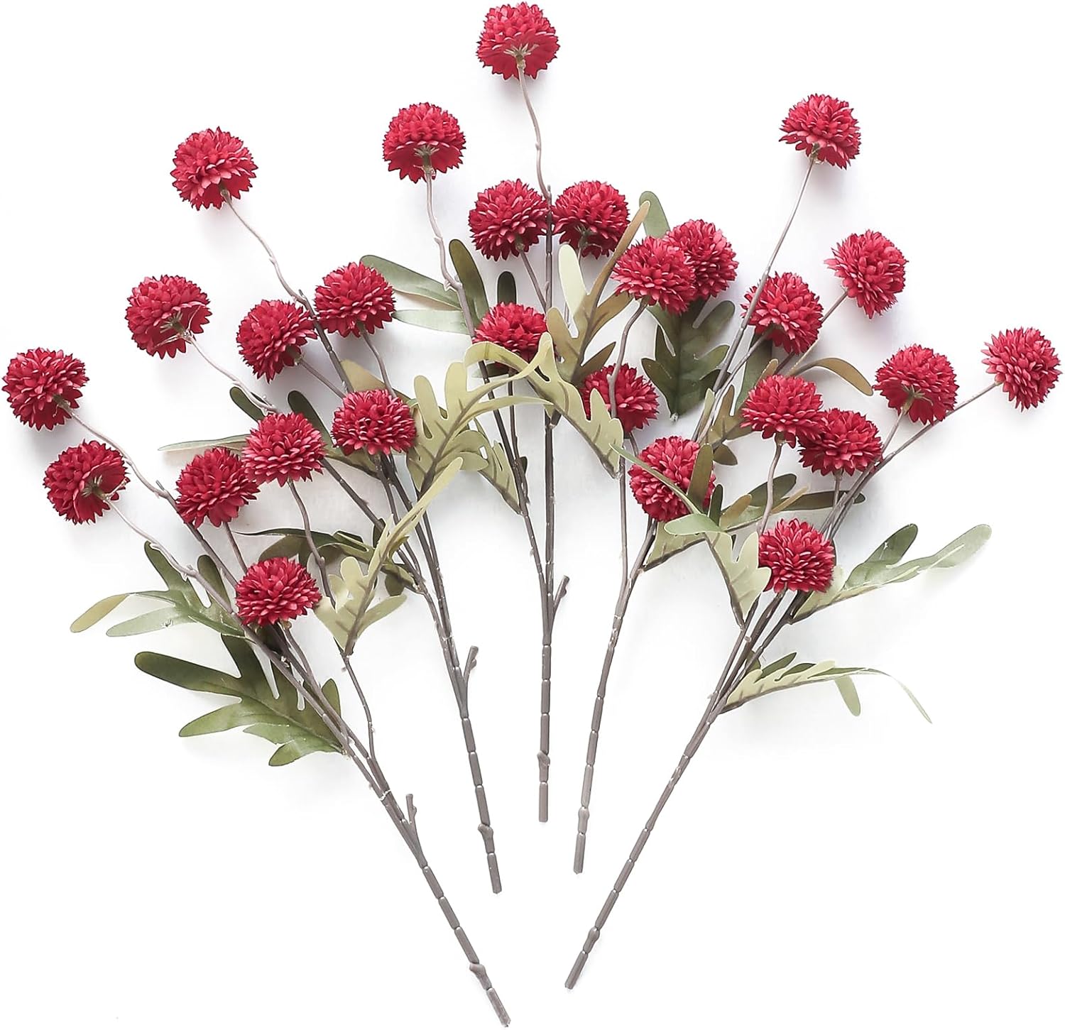 Künstliche Chrysanthemen 5er-Set, 45cm lange Stiele, Naturgetreue Seidenblumen in Beige, Ø 3,3cm Pompon-Blüten, für Vasen, Hochzeitsdeko & Floristikbedarf