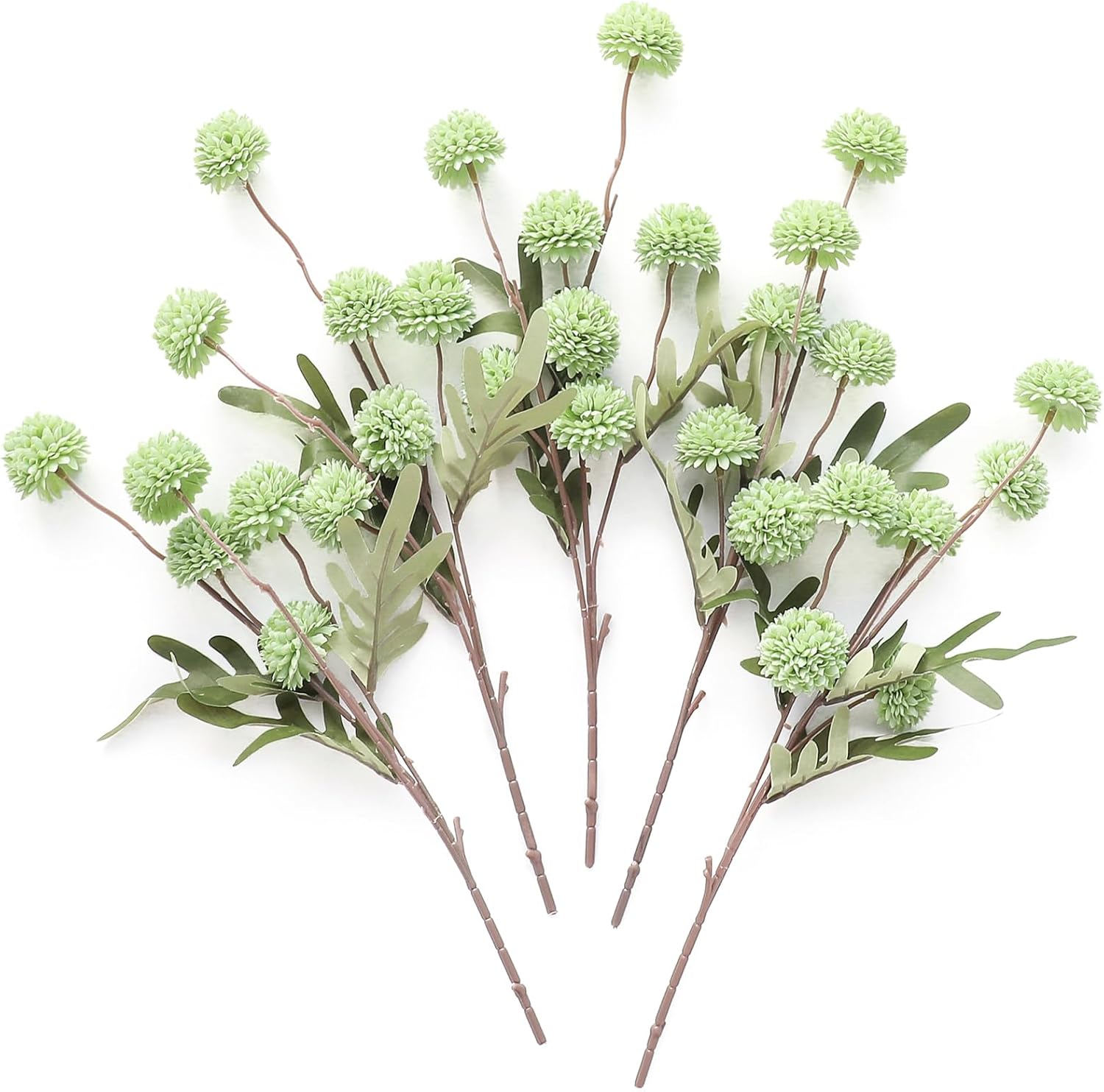 Künstliche Chrysanthemen 5er-Set, 45cm lange Stiele, Naturgetreue Seidenblumen in Beige, Ø 3,3cm Pompon-Blüten, für Vasen, Hochzeitsdeko & Floristikbedarf