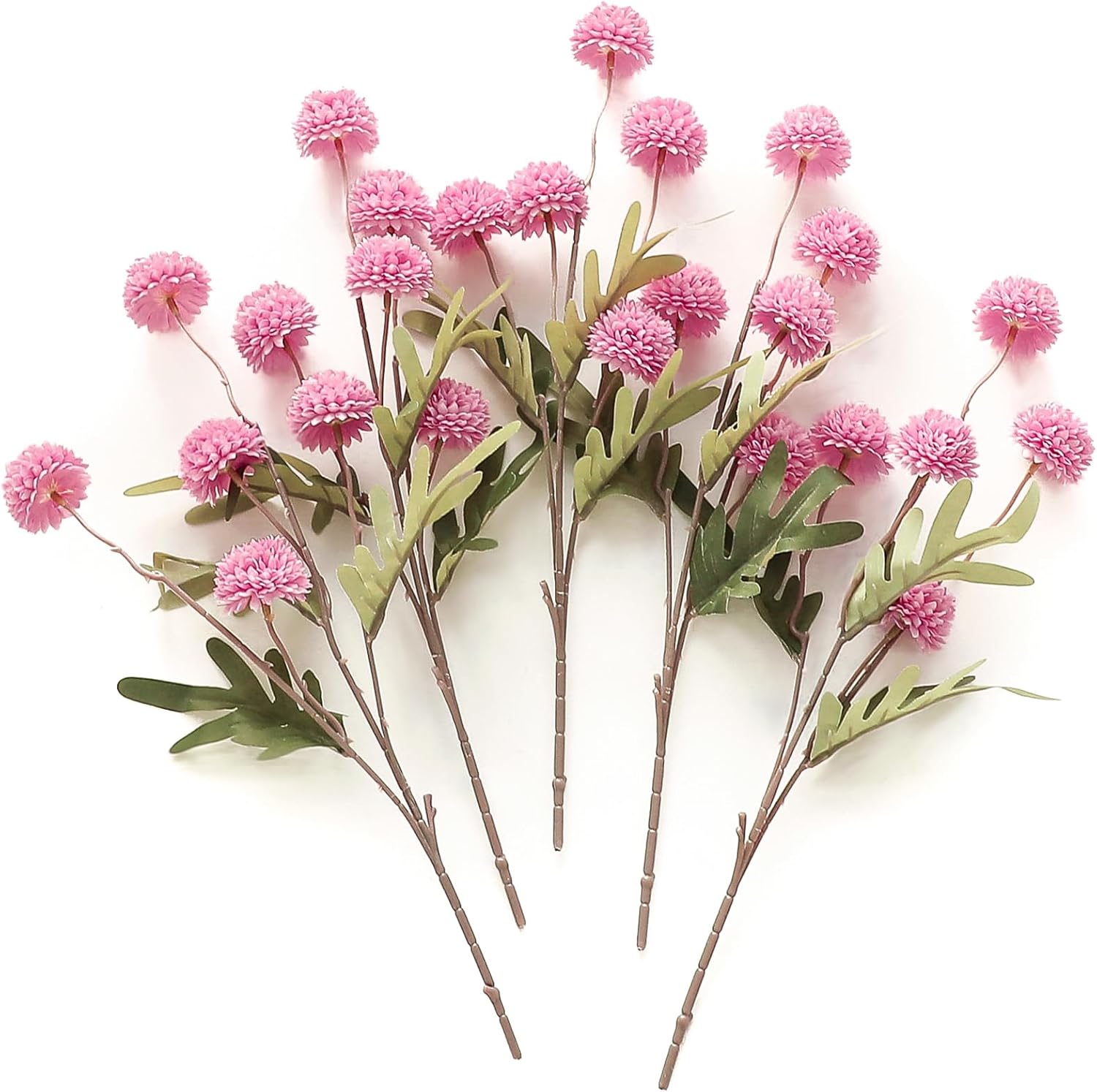 Künstliche Chrysanthemen 5er-Set, 45cm lange Stiele, Naturgetreue Seidenblumen in Beige, Ø 3,3cm Pompon-Blüten, für Vasen, Hochzeitsdeko & Floristikbedarf