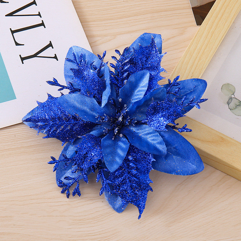 Künstliche Weihnachtssternblüte 15 cm, Seidenblume, Glitzer, Einzeln, für Weihnachtsdekoration, Hochzeiten, Events, 1 Stück