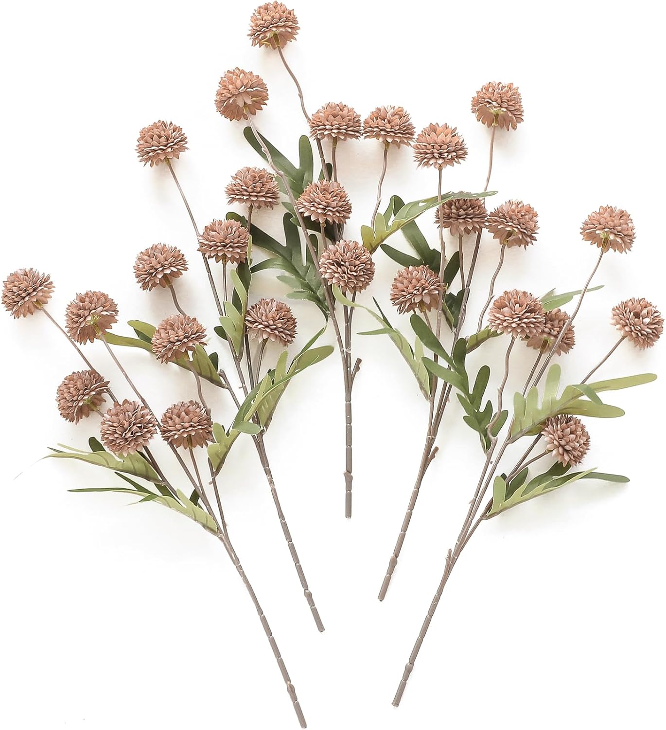 Künstliche Chrysanthemen 5er-Set, 45cm lange Stiele, Naturgetreue Seidenblumen in Beige, Ø 3,3cm Pompon-Blüten, für Vasen, Hochzeitsdeko & Floristikbedarf