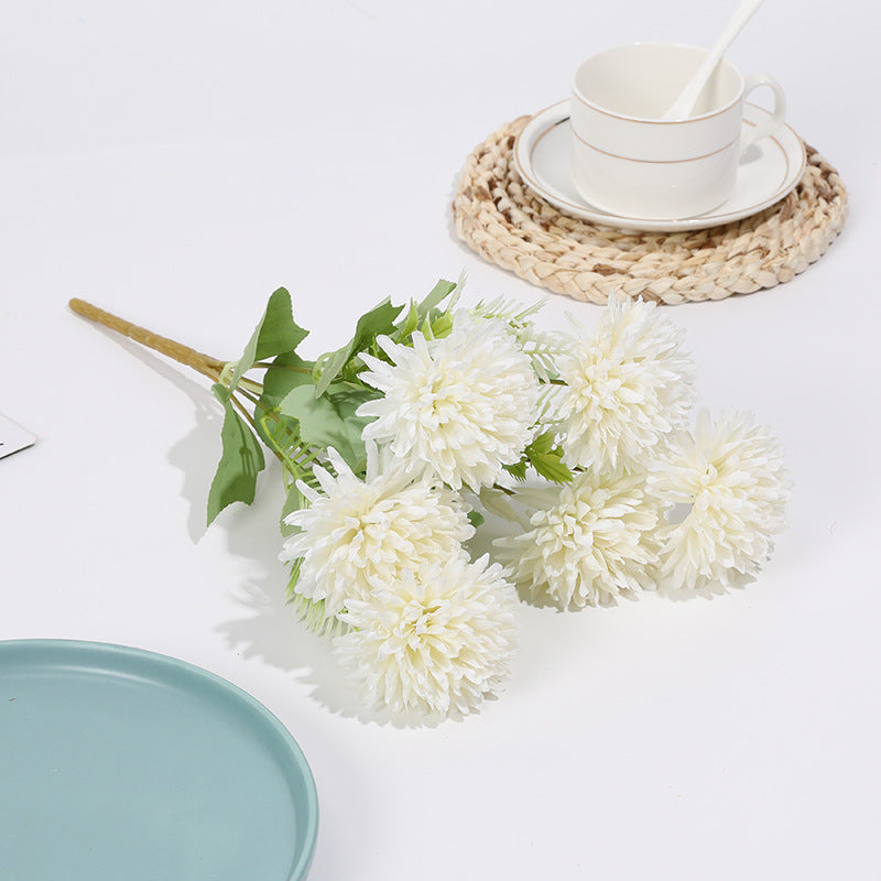 Großhandel 34 cm künstliche Mini-Pompon-Chrysanthemen Busch-Bouquet für schnelle Dekoration