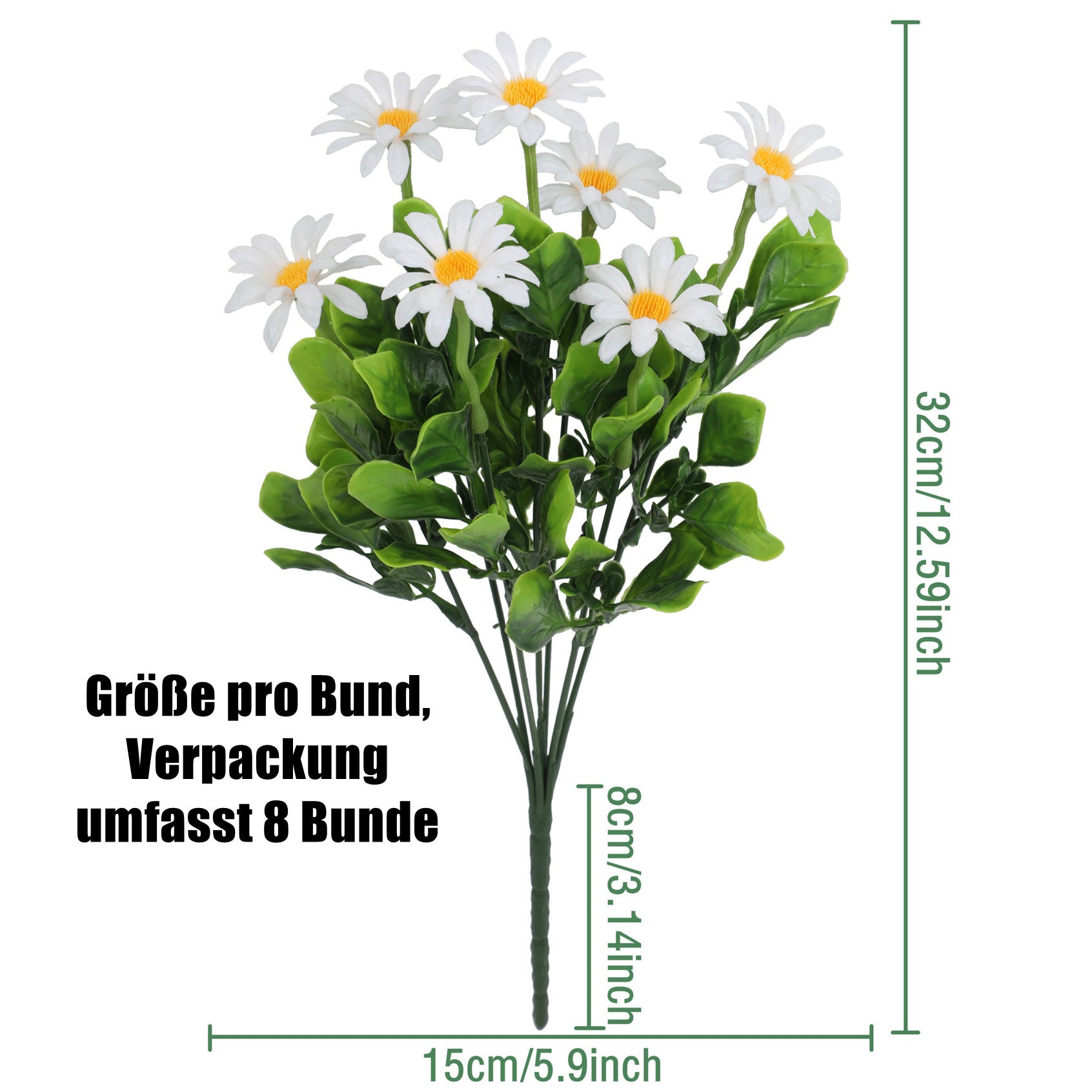 8 Bunde UV-beständige künstliche Chrysanthemen – Kunstblumen für Außen- und Innendekoration