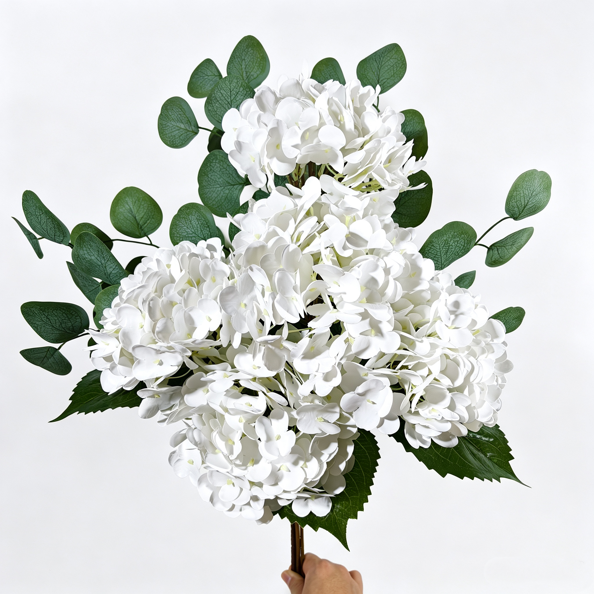 65cm Kunst-Hortensie & Eukalyptus Arrangement, realistische Seide, weiß, für Hochzeiten, Hausdekoration, Geschenke